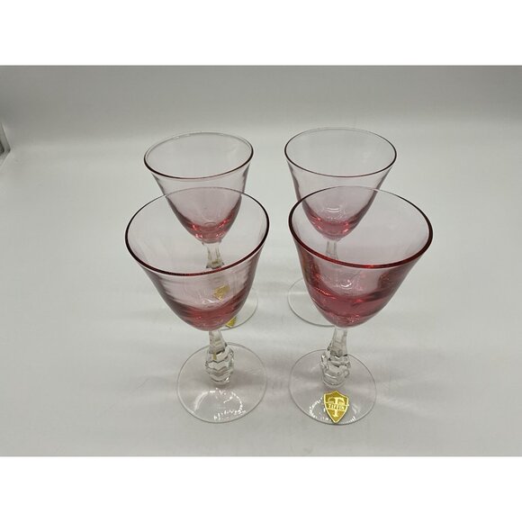 Tiffin Franciscan Wisteria Pink Wine Stemware Set of 4 Vintage Glassware MCM - Picture 5 of 11